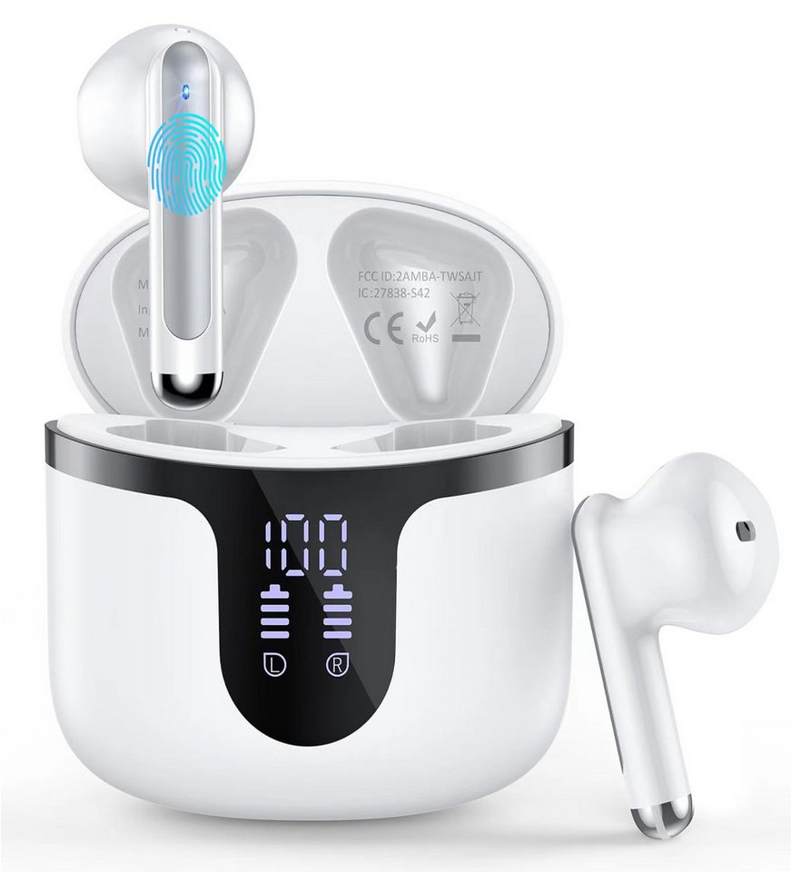 RWEUOQ Kopfhörer Kabellos Bluetooth TWS5.3 Digitaler Bildschirm Hi-Fi Stereo In-Ear-Kopfhörer (IPX7, ENC-Mikrofon, One-Touch-Reset, bis 10 m Reichweite) von RWEUOQ