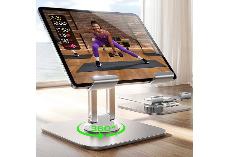 ZEUOPQ Laptoptisch Tablet-Ständer iPad-Halterung,360° drehbarer Basis,faltbar Laptop-Ständer, (bis 12,90 Zoll, 1-tlg., Verstellbare Aluminium-Handyhalterung für Tablets von 4 bis 12,9 Zoll, Kompatibel mit iPad Pro 12.9, 11, Air, Samsung Tab und anderen Geräten) von ZEUOPQ