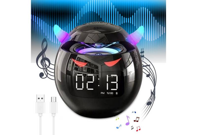 ZEUOPQ Lautsprecher Kabelloser Bluetooth-Lautsprecher Kleiner Teufel Wecker Lautsprecher Multifunktions Wecker 8,5 x 8,5 cm (mit Nachtlicht,Lithium-Akku,HiFi-Sound Effect, für Outdoor, Zuhause und mehr) von ZEUOPQ