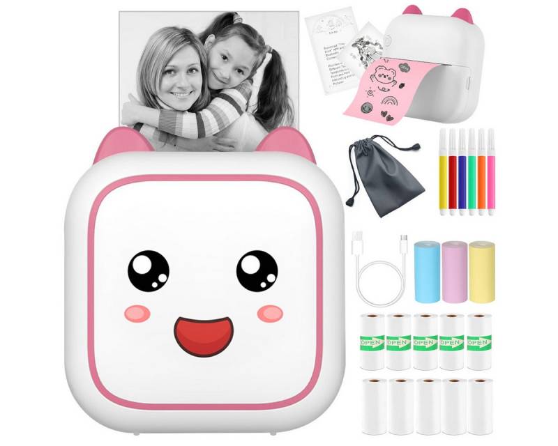 ZEUOPQ Mini-Thermodrucker, drahtlos, Bluetooth, Foto/Titel bedruckbar, rosa Multifunktionsdrucker, (Bluetooth-Verbindung, 800 mAh Akku, 200 DPI, kompakt) von ZEUOPQ