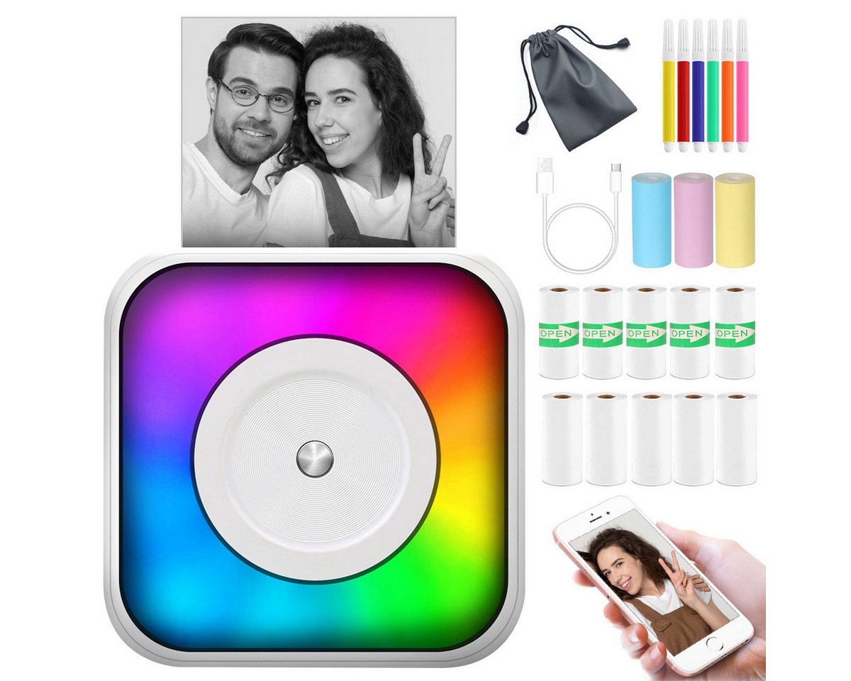 ZEUOPQ Mini-Thermodrucker Bluetooth Farbwechselnd Set mit 13 Rollen Papier Etikettendrucker ZEUOPQ Mini-Thermodrucker Bluetooth Farbwechselnd Set mit 13 Rollen Papier Etikettendrucker von ZEUOPQ