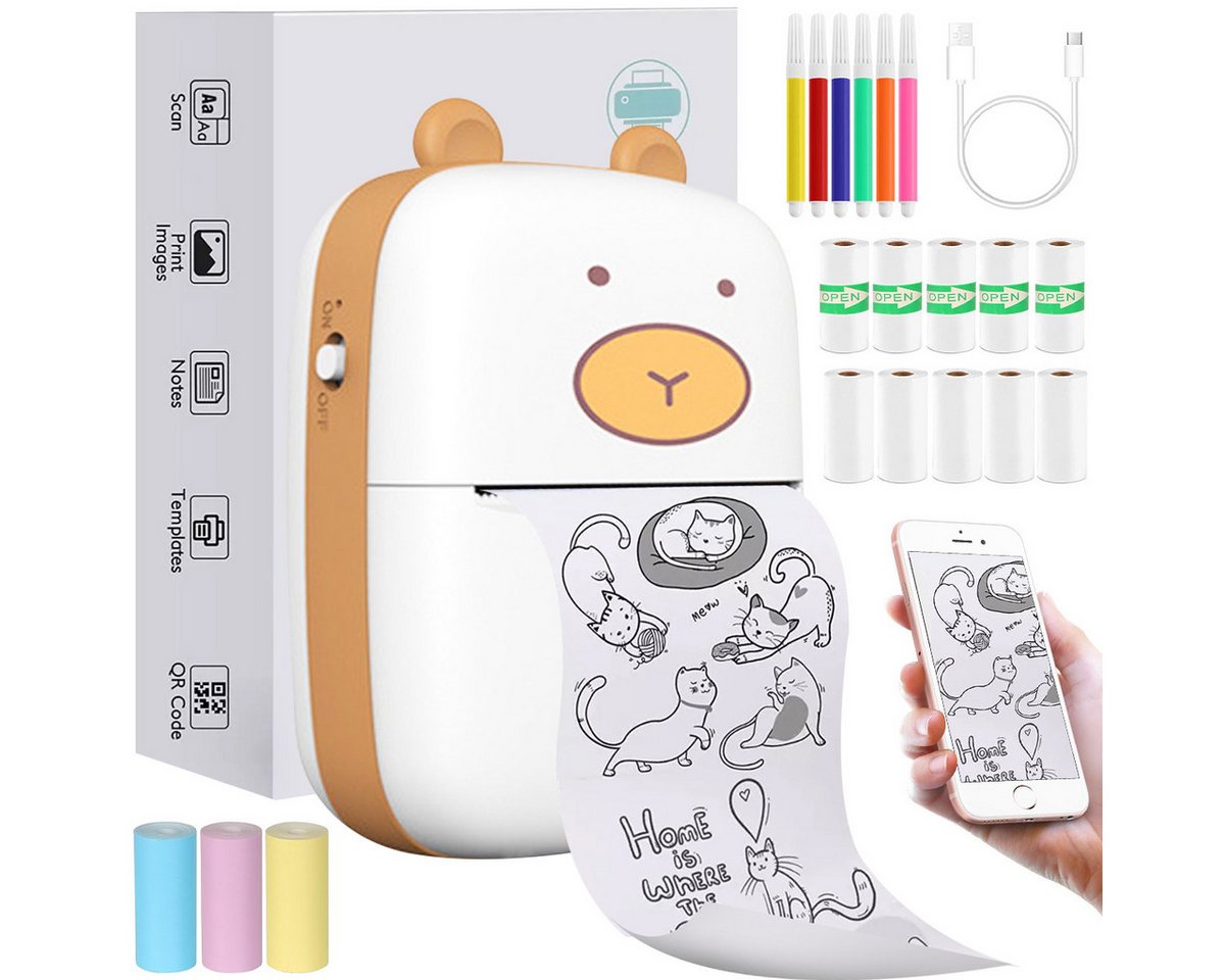 ZEUOPQ Niedlicher Mini-Bluetooth-Thermodrucker mit Ferndruck und Fotodruck Multifunktionsdrucker, (Thermodruck ohne Tinte, 203 DPI, tragbar und umweltfreundlich) von ZEUOPQ