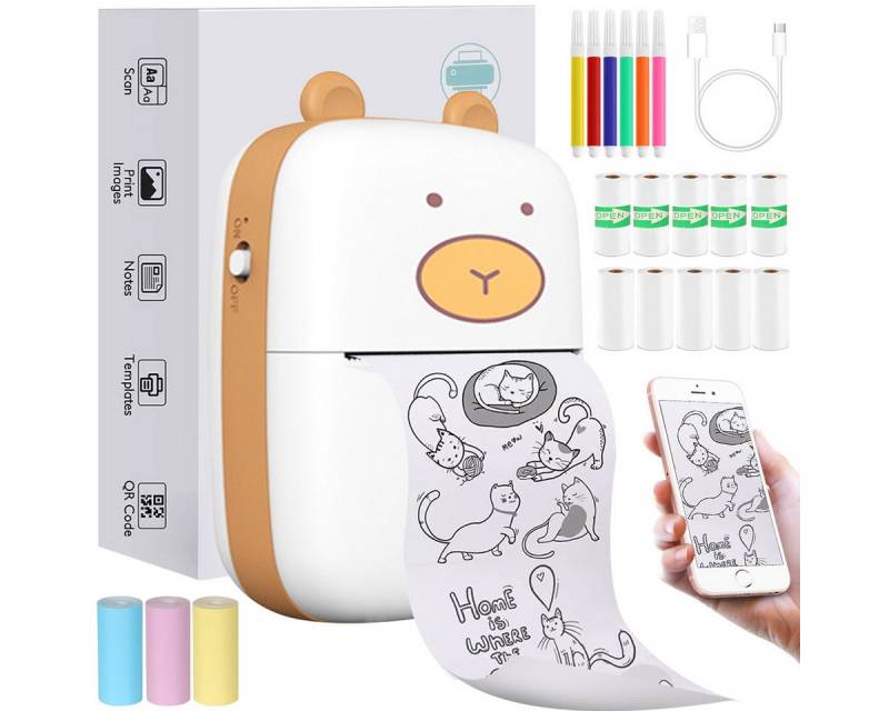 ZEUOPQ Niedlicher Mini-Bluetooth-Thermodrucker mit Ferndruck und Fotodruck Multifunktionsdrucker, (Thermodruck ohne Tinte, 203 DPI, tragbar und umweltfreundlich) von ZEUOPQ