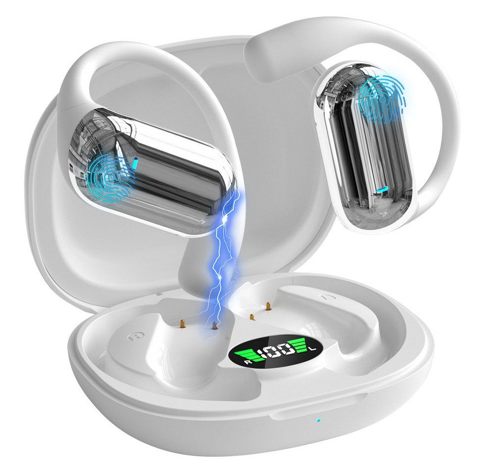 ZEUOPQ Offene Ohr-Bluetooth 5.4 kabellose Kopfhörer 50h LED wasserdicht Open-Ear-Kopfhörer (Bluetooth, LED-Display, Ladegehäuse, wasserdichtes Design für Lauffitness) von ZEUOPQ