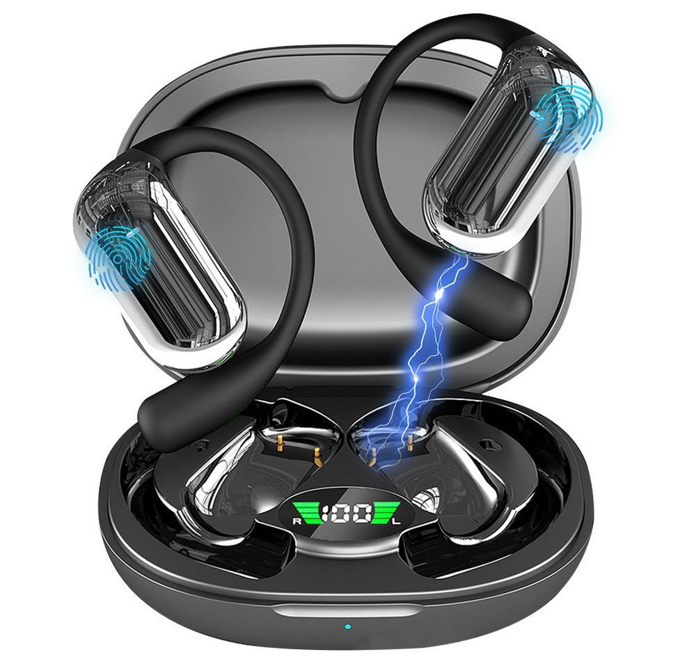 ZEUOPQ Offene Ohr-Bluetooth 5.4 kabellose Kopfhörer LED wasserdicht 50h Open-Ear-Kopfhörer (Bluetooth, LED-Display, Ladegehäuse, wasserdichtes Design für Lauffitness) von ZEUOPQ