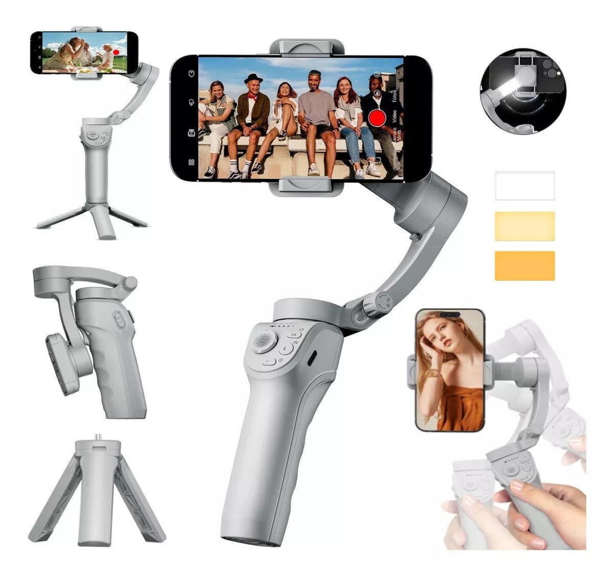 ZEUOPQ Selfie-Stick Gimbal tragbar faltbar mit Licht Stativ Dreiachsiger Smartphone-Gimbal, Anti-Shake Gesichtserkennung Objektverfolgung Gestenbedienung ZEUOPQ Selfie-Stick Gimbal tragbar faltbar mit Licht Stativ Dreiachsiger Smartphone-Gimbal, Anti-Shake Gesichtserkennung Objektverfolgung Gestenbedienung von ZEUOPQ