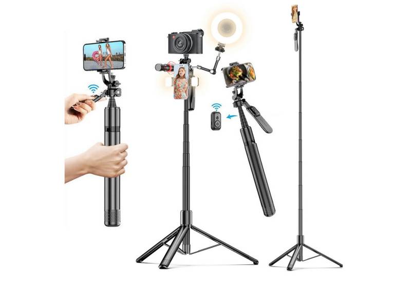 ZEUOPQ Selfie-Stick Selfie Stick Bluetooth Selfie Stick Stativkopf Bluetooth-Fernbedienung, Geeignet für Reisen Outdoor-Sportarten verstellbar 360°-Einstellung von ZEUOPQ