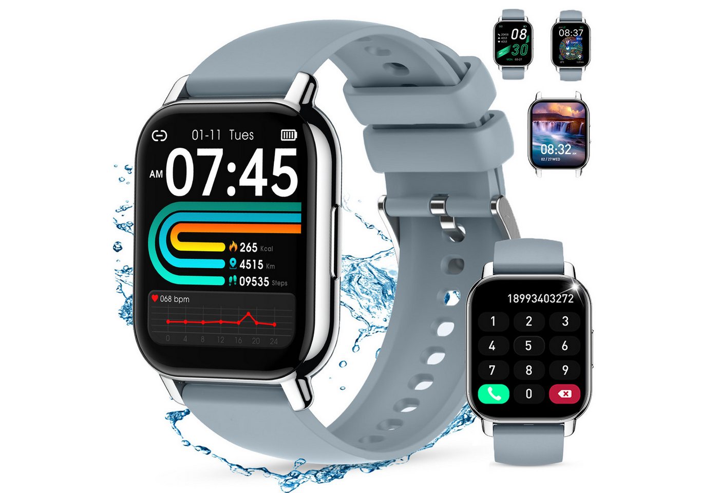 RWEUOQ Smartwatch Fitness Tracker Uhr mit Anruffunktion, vollem Touchscreen Smartwatch Wasserdicht, 1-tlg., mit Blutsauerstoff, Blutdruckmessung, Herzfrequenz, Schlafqualität, Nachrichtenwarnung, Musiksteuerung von RWEUOQ