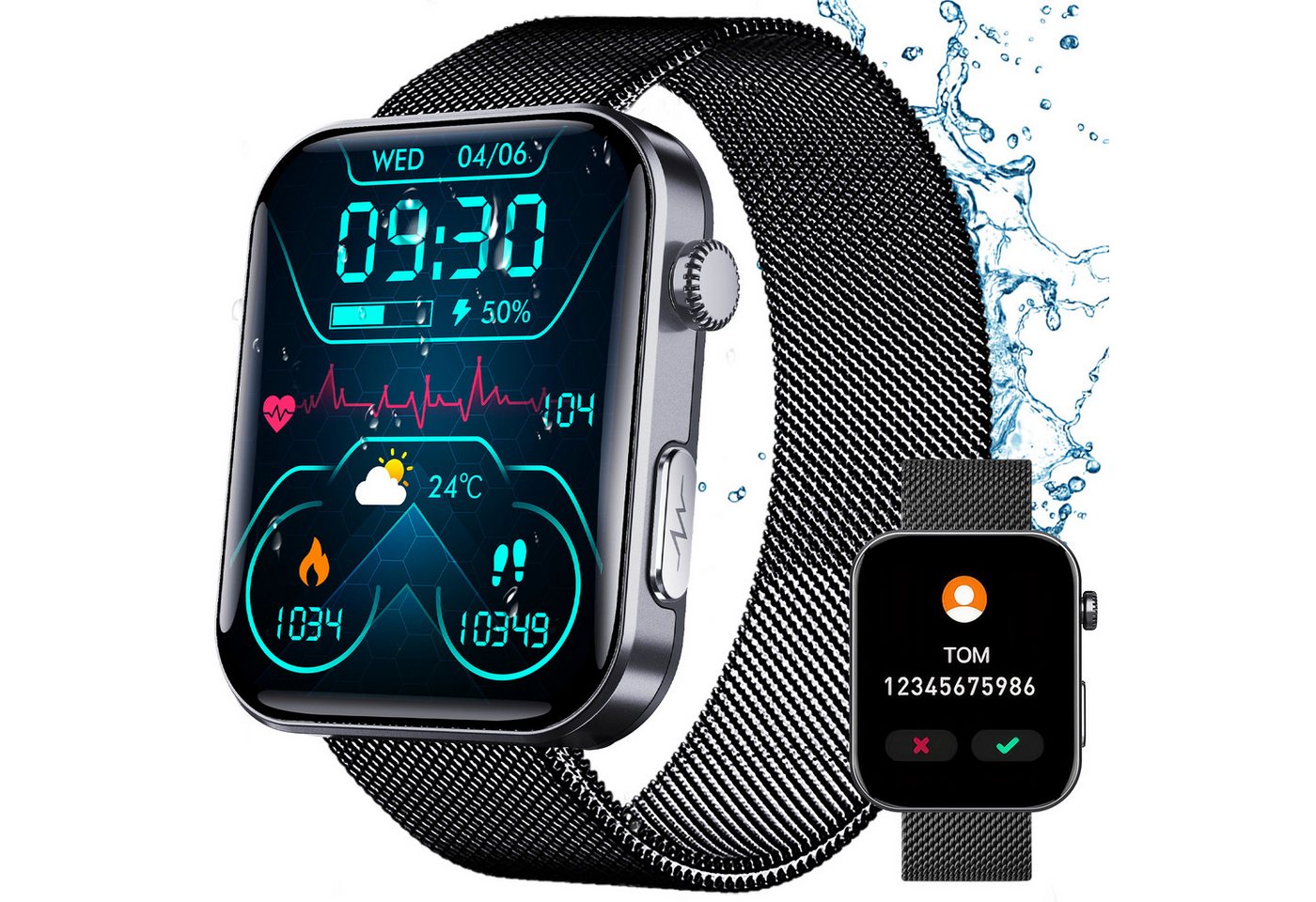 ZEUOPQ Smartwatch Fitness Tracker uhr mit Anruffunktion Smartwatch (5.3 cm/2,1 Zoll), 1-tlg., IP67 wasserdicht, unterstützt 50+ Sportmodi von ZEUOPQ