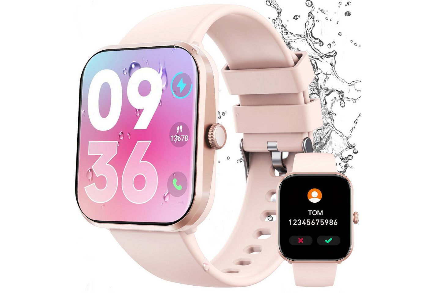 ZEUOPQ Smartwatch Fitness Tracker uhr mit Anruffunktion goldrosa Smartwatch (4.83 cm/1,9 Zoll), 1-tlg., Bluetooth 5.3 Sportuhr, IP67 wasserdicht von ZEUOPQ