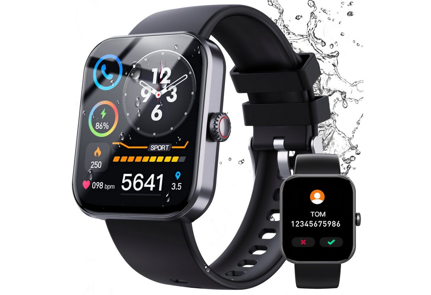 ZEUOPQ Smartwatch Fitness Tracker uhr mit Anruffunktion schwarz Smartwatch (4.83 cm/1,9 Zoll), 1-tlg., Bluetooth 5.1 Sportuhr, IP67 wasserdicht von ZEUOPQ