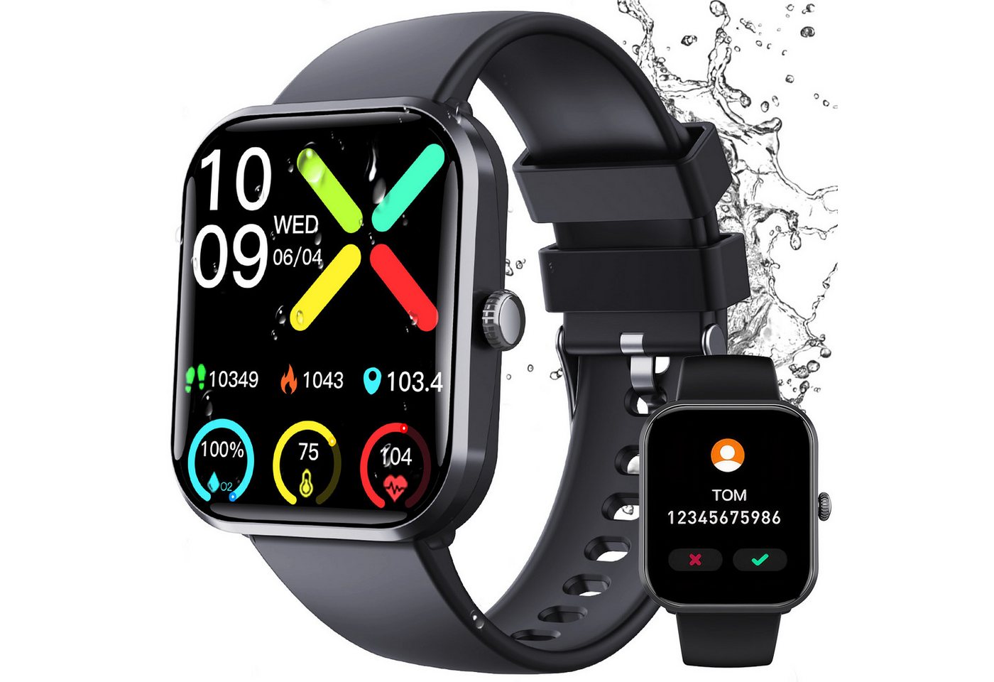 ZEUOPQ Smartwatch Fitness Tracker uhr mit Anruffunktion schwarz Smartwatch (4.83 cm/1,9 Zoll), 1-tlg., Bluetooth 5.3 Sportuhr, IP67 wasserdicht von ZEUOPQ