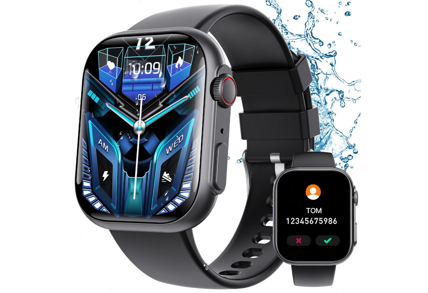 ZEUOPQ Smartwatch Fitness Tracker uhr mit Anruffunktion schwarz Smartwatch (5.3 cm/2,1 Zoll), 1-tlg., Bluetooth 5.3 Sportuhr, IP67 wasserdicht von ZEUOPQ