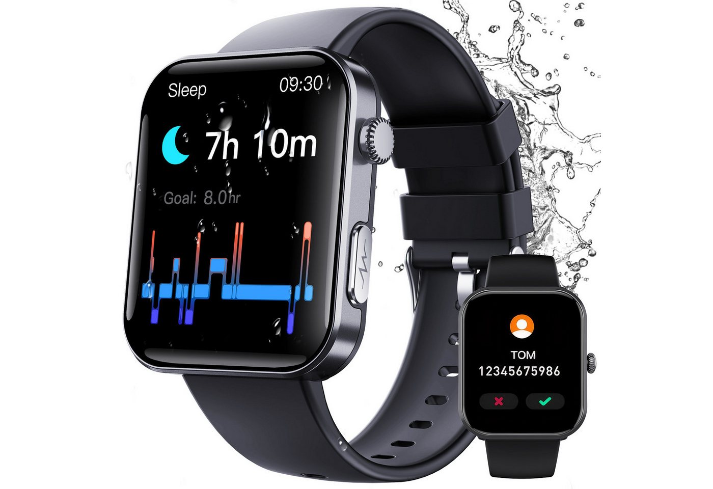 ZEUOPQ Smartwatch Fitness Tracker uhr mit Anruffunktion schwarz Smartwatch (5.3 cm/2,1 Zoll), 1-tlg., IP67 wasserdicht, unterstützt 50+ Sportmodi von ZEUOPQ