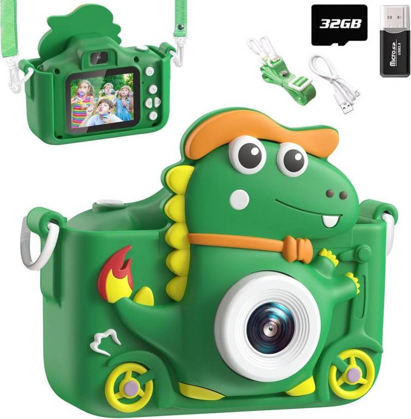 ZEUOPQ Spielzeug-Kamera 2" Display 1080P, Kinderkamera Dinosaurier 32G Karte Kinderkamera (Kinderkamera enthält 5 Klassische Spiele,10 Spiegeleffekte) von ZEUOPQ