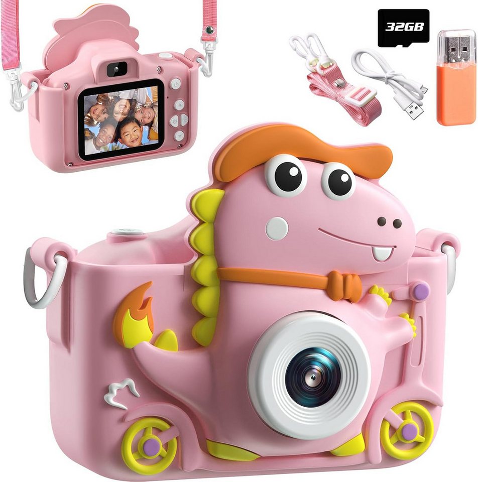 ZEUOPQ Spielzeug-Kamera 2" Display 1080P, Kinderkamera Dinosaurier 32G Karte Kinderkamera (Kinderkamera enthält 5 Klassische Spiele,10 Spiegeleffekte) von ZEUOPQ