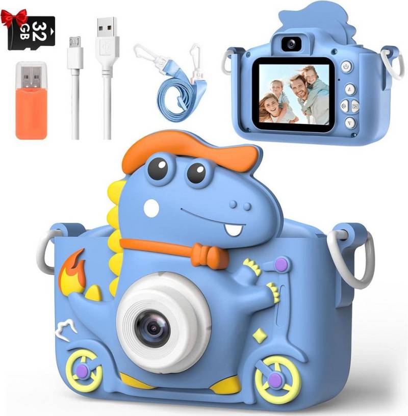 ZEUOPQ Spielzeug-Kamera1080P 2" Display, Kinderkamera Dinosaurier 32G Karte Kinderkamera (Kinderkamera enthält 5 Klassische Spiele,10 Spiegeleffekte) von ZEUOPQ