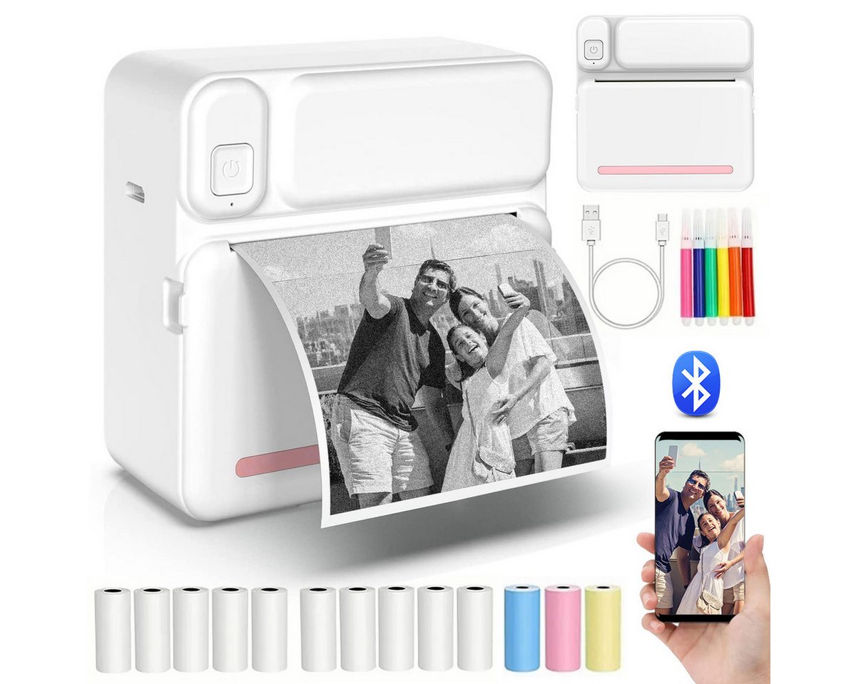 ZEUOPQ Thermodrucker Kompatibel für iOS Android Etikettendrucker Bluetooth Etikettendrucker, (WLAN (Wi-Fi), Bluetooth-Fotodrucker, 5 Druckpapier 5 selbstklebende Thermopapier 3 Farbdruckpapier 6 Pinsel) von ZEUOPQ