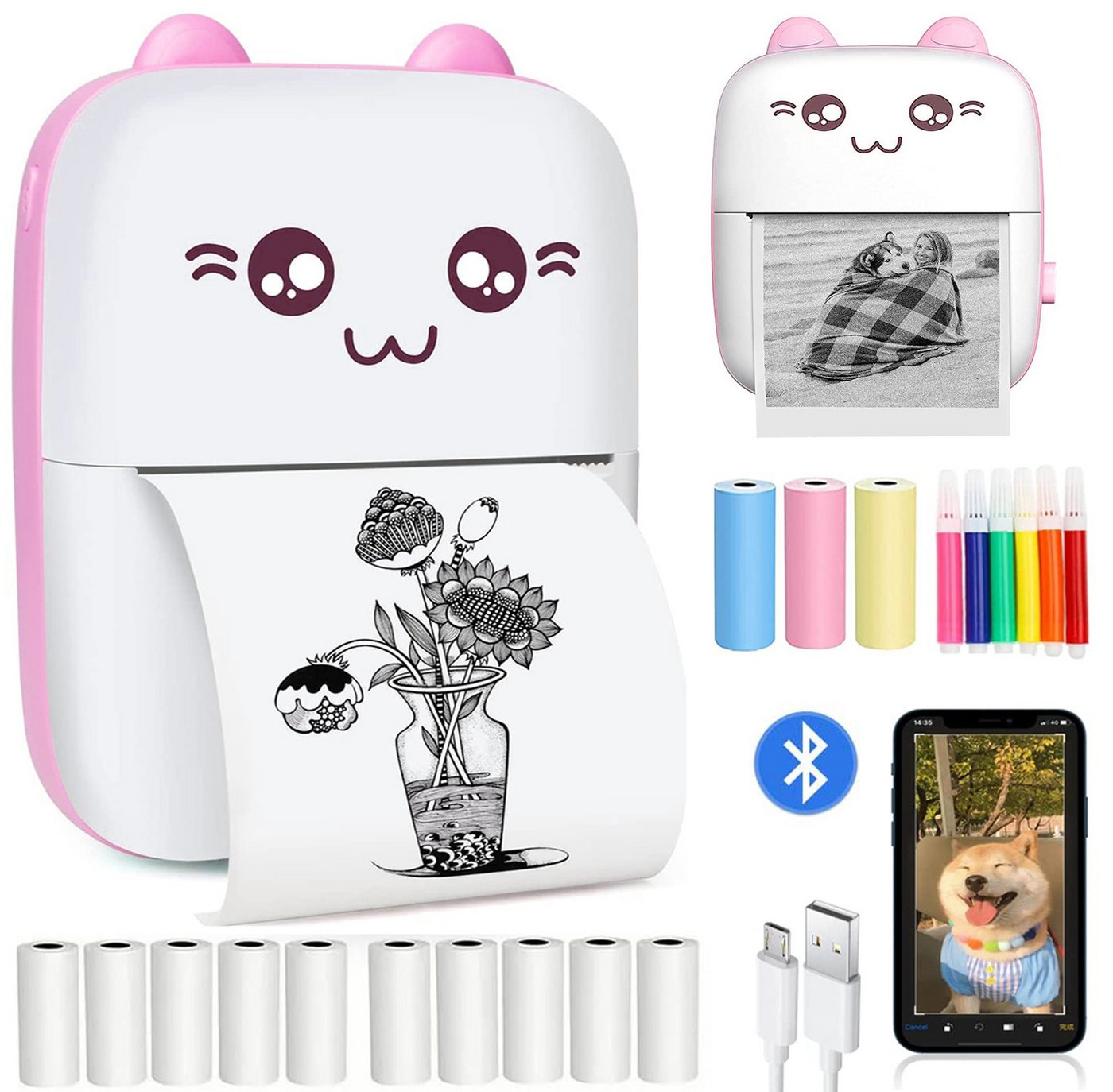 ZEUOPQ Thermodrucker Kompatibel für iOS Android Etikettendrucker Bluetooth Etikettendrucker, (bluetooth, 10 Druckpapier 3 Farbdruckpapier 6 Pinsel) von ZEUOPQ