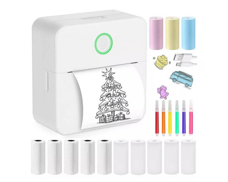 ZEUOPQ Thermodrucker Kompatibel mit iOS Android Etikettendrucker weiß Etikettendrucker, (Bluetooth Etikettendrucker, 1 x Mini-Drucker, 13 Rollen Aufkleber, 6 farbige Marker) von ZEUOPQ