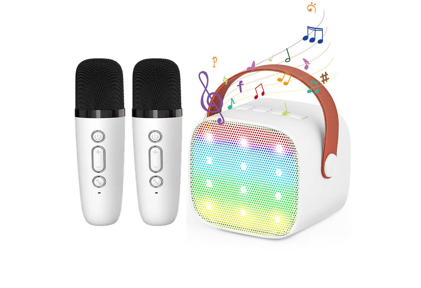 RWEUOQ Tragbare Mini-Bluetooth-Karaokemaschine mit 2 Kabellosen Mikrofonen Bluetooth-Lautsprecher 360° Stereo Surround, HIFI Audio Technologie (Wireless Bluetooth-Verbindung, Lautsprechern mit LED-Leuchten, USB-Ladung, Geschenk für Kleinkinder) RWEUOQ Tragbare Mini-Bluetooth-Karaokemaschine mit 2 Kabellosen Mikrofonen Bluetooth-Lautsprecher 360° Stereo Surround, HIFI Audio Technologie (Wireless Bluetooth-Verbindung, Lautsprechern mit LED-Leuchten, USB-Ladung, Geschenk für Kleinkinder) von RWEUOQ
