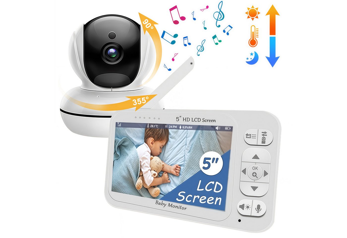 ZEUOPQ Video-Babyphone Video-Babyphone Babyphone mit Kamera Europanorm Mit Code-Funktion Weiß, 5-Zoll-HD-Bildschirm, VOX-Weckfunktion und Musik ZEUOPQ Video-Babyphone Video-Babyphone Babyphone mit Kamera Europanorm Mit Code-Funktion Weiß, 5-Zoll-HD-Bildschirm, VOX-Weckfunktion und Musik von ZEUOPQ