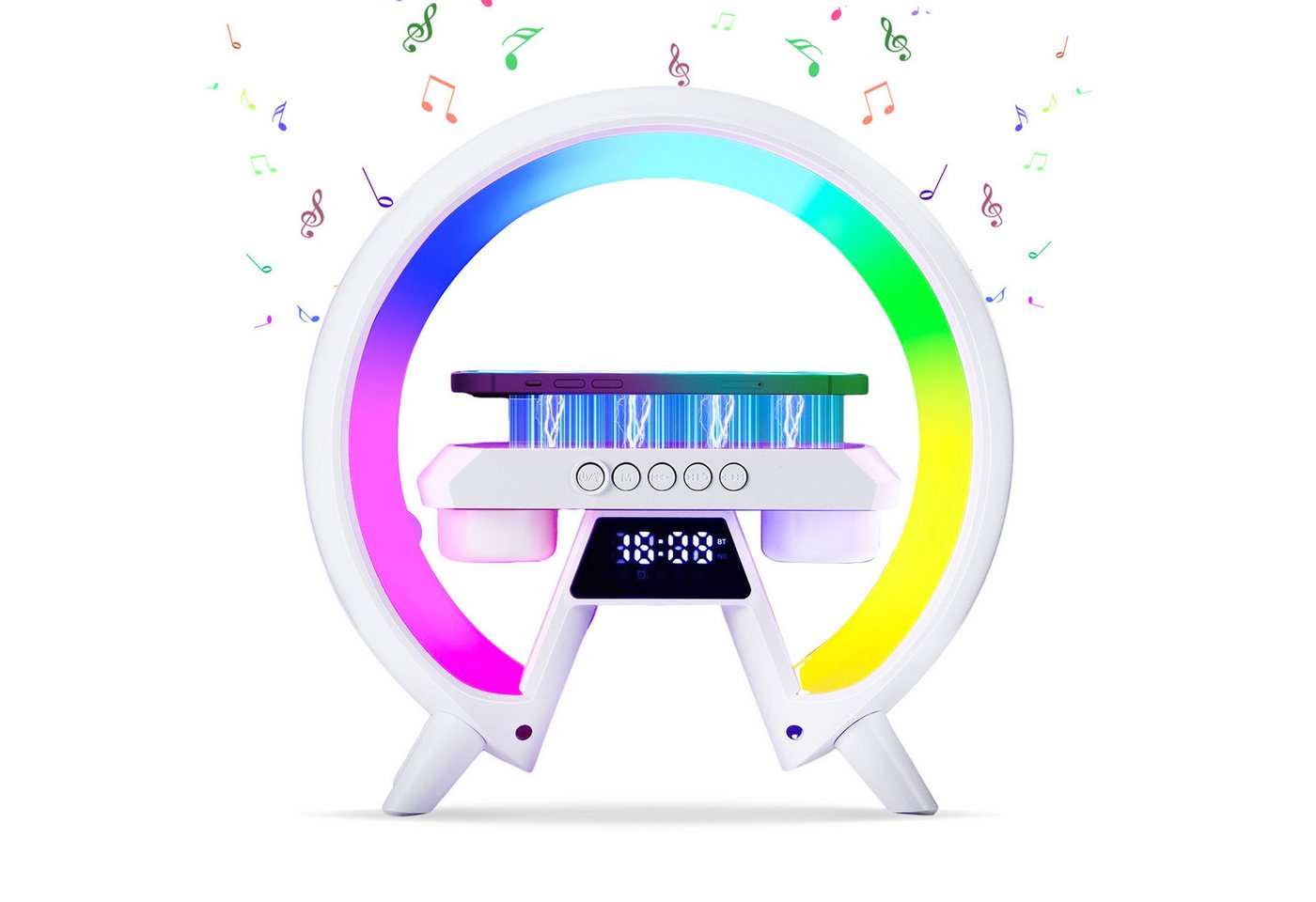 ZEUOPQ Wecker Multifunktionales Bluetooth-Lautsprecher mit Umgebungslicht Bluetooth-Lautsprecher (Bluetooth-Verbindung,mit Kabelloser Ladefunktion,Mehrere Lichteffekte) von ZEUOPQ