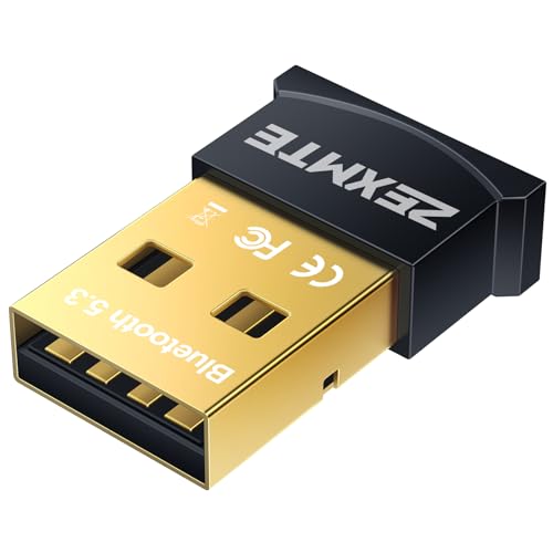 ZEXMTE 5.3 Long Range USB Bluetooth Adapter für PC Bluetooth Dongle Plug-and-Play Bluetooth Receiver für Desktop, Laptop, Maus, Tastatur, Headsets, Lautsprecher Unterstützung Windows 11/10/8.1/7 von ZEXMTE