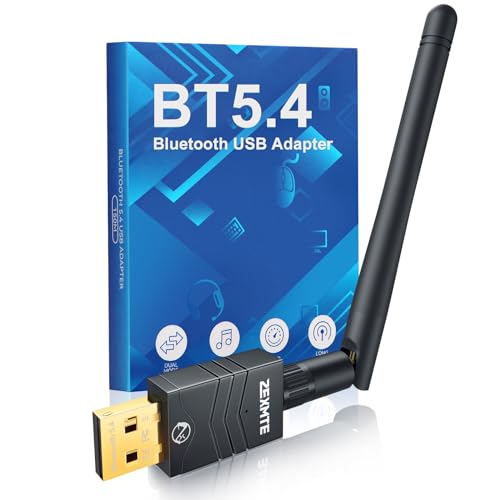 ZEXMTE Long Range USB Bluetooth Adapter für PC 5.4 USB Bluetooth Dongle mit High Gain Antenne, Wireless Bluetooth Receiver 492FT / 150M, Plug &Play Bluetooth Adapter für PC Windows 11/10/8.1/7 von ZEXMTE