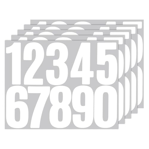 ZEYIYER 5 Blatt Zahlen Aufkleber Weiß 8 cm Zahlen Sticker Wasserdichte Mailbox Nummern Aufkleber Selbstklebendes 0–9 Reflektierende Vinyl Nummernaufkleber für Residenz, Postkasten von ZEYIYER