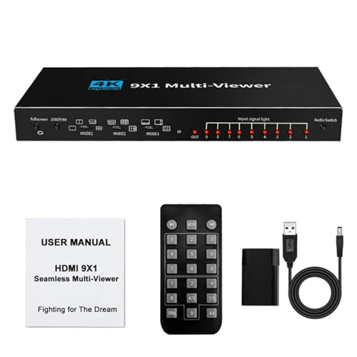 ZEZEFUFU HDMI 9x1 Multi-Viewer HDMI Quad Multi-Viewer Seamless Switcher 9 in 1 Out für Monitor, Spielekonsolen von ZEZEFUFU