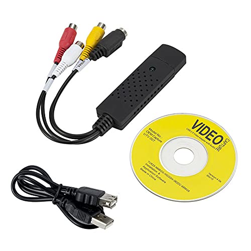 ZEZEFUFU USB 2.0 Adapter für Video- und Audio-Aufnahmen, VHS, VCR, TV auf DVD, mit USB-Verlängerungskabel und Software-CD von ZEZEFUFU