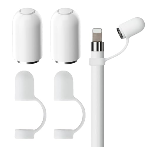 ZFRITP 2 Stück Apple Pencil Kappe,Apple Pencil Cap,Apple Pencil Kappe 1. Generation,Apple Pencil Deckel Mit Anti-Verlust Silikon Kappenträger, Magnetische Kappen Für Apple Pencil Cap(Weiß) von ZFRITP