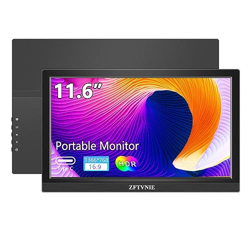 ZFTVNIE 11,6" tragbarer Monitor 1366 * 768P HD Externer Monitor tragbarer Bildschirm für Laptop/PCs/PS4/PS5/Switch, mit integriertem Ständer/Lautsprecher/HDMI/Type-C Anschluss von ZFTVNIE