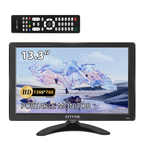 ZFTVNIE Kleiner HDMI Monitor - 13,3 Zoll 1366x768 Mini Monitor mit VGA/HDMI/AV/BNC/USB Anschlüssen, Tragbarer PC Monitor für Laptop/Kamera/TV Box/PS4/Raspberry Pi von ZFTVNIE