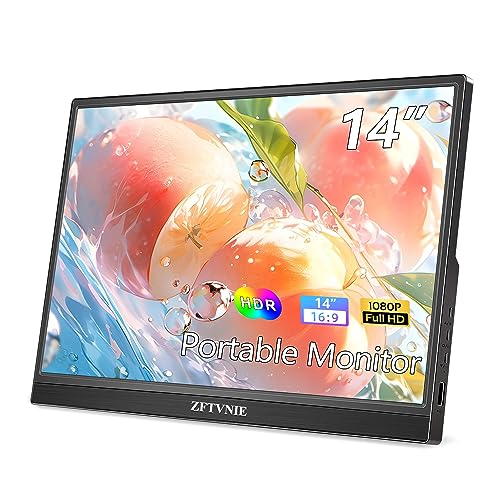 ZFTVNIE Portable Monitor 14 inch FHD 1080P Tragbarer Monitor IPS Bildschirm HDR Display, Externer Laptop Monitor HDMI USBC Monitor für PC Mac Handys Xbox PS5 Ras Pi von ZFTVNIE