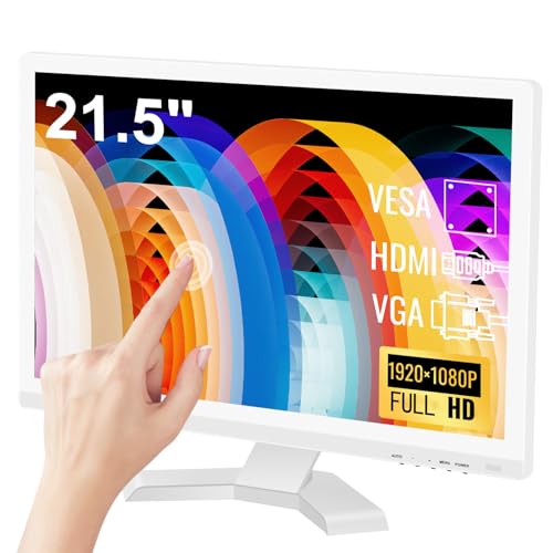 ZFTVNIE Touchscreen Monitor 21,5 Zoll Full HD 1920 x 1080 PC Display, 10-Punkt Multi Touch Screen LED Computer Monitor, HDMI/VGA/USB Anschlüsse, Weiß von ZFTVNIE