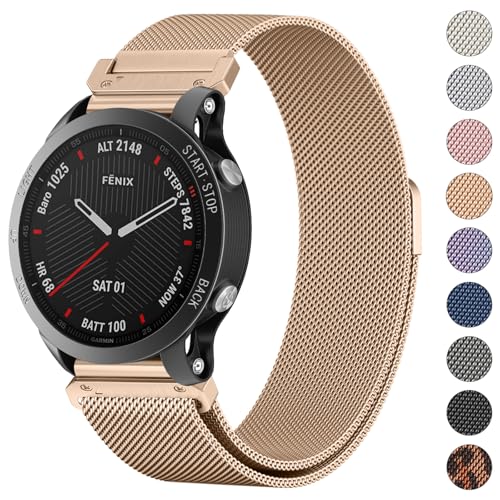 ZGCE 22mm Armband für Garmin Fenix 7 / Fenix 7 Pro/Fenix 6 / Fenix 6 Pro/Fenix 5 / Fenix 8 47mm Armbänder, Metall Schnellverschluss Uhrenarmband, Edelstahl Magnet Ersatzarmband, Roségold von ZGCE