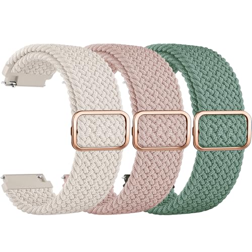 ZGCE 3 Stück Elastische Uhrenarmbänder 22mm 20mm Armband, mit Verstellbarer Schnalle, Nylon Geflochtene Sport Uhrenarmband für Herren Damen (Nadel Kiefer Grün/Rosa/Sternenlicht, 22mm) von ZGCE