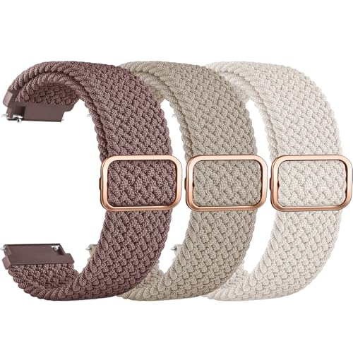 ZGCE 3 Stück Elastische Uhrenarmbänder 22mm 20mm Armband, mit Verstellbarer Schnalle, Nylon Geflochtene Sport Uhrenarmband für Herren Damen (Rauch lila/Sternenlicht/Milchtee, 22mm) von ZGCE