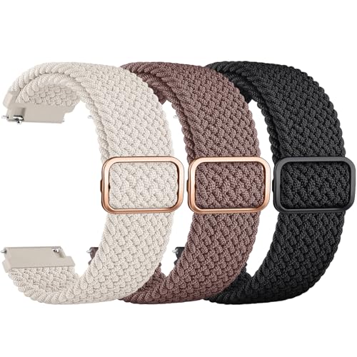 ZGCE 3 Stück Elastische Uhrenarmbänder 22mm 20mm Armband, mit Verstellbarer Schnalle, Nylon Geflochtene Sport Uhrenarmband für Herren Damen (Schwarz/Rauch lila/Sternenlicht, 20mm) von ZGCE