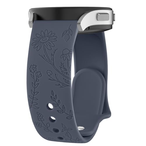 ZGCE Floral Gravierte Armband für Samsung Galaxy Watch 6 Armband 40mm 44mm / Galaxy Watch 6 Classic Armbänder 43mm 47mm, 20mm Schön Silikon Uhrenarmband Sport Ersatzband für Damen, Blau Grau von ZGCE
