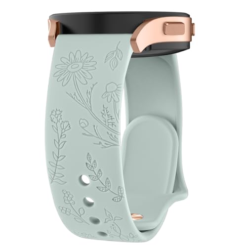 ZGCE Floral Gravierte Armband für Samsung Galaxy Watch 6 Armband 40mm 44mm / Galaxy Watch 6 Classic Armbänder 43mm 47mm, 20mm Schön Silikon Uhrenarmband Sport Ersatzband für Damen, Hellgrün von ZGCE