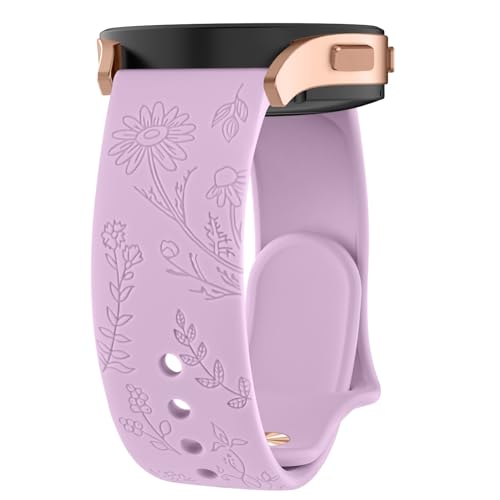 ZGCE Floral Gravierte Armband für Samsung Galaxy Watch 6 Armband 40mm 44mm / Galaxy Watch 6 Classic Armbänder 43mm 47mm, 20mm Schön Silikon Uhrenarmband Sport Ersatzband für Damen, Lavendel von ZGCE