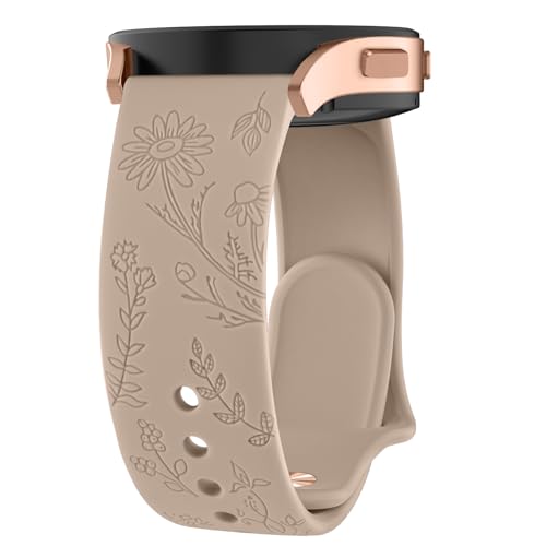 ZGCE Floral Gravierte Armband für Samsung Galaxy Watch 6 Armband 40mm 44mm / Galaxy Watch 6 Classic Armbänder 43mm 47mm, 20mm Schön Silikon Uhrenarmband Sport Ersatzband für Damen, Milchtee Farbe von ZGCE