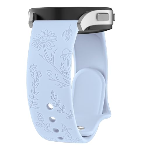 ZGCE Floral Gravierte Armband für Samsung Galaxy Watch 6 Armband 40mm 44mm / Galaxy Watch 6 Classic Armbänder 43mm 47mm, 20mm Schön Silikon Uhrenarmband Sport Ersatzband für Damen, Mintblau von ZGCE