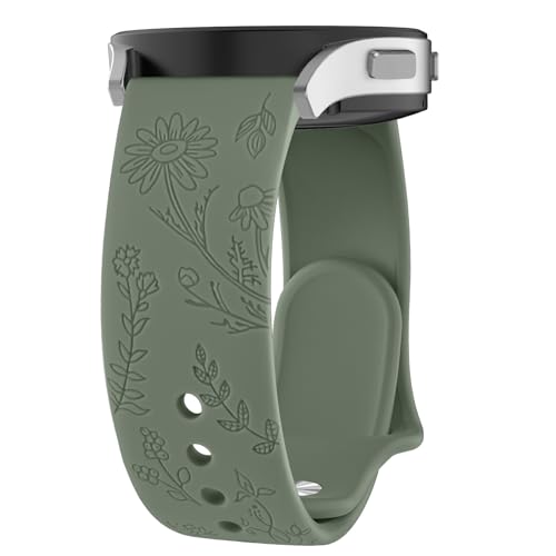 ZGCE Floral Gravierte Armband für Samsung Galaxy Watch 6 Armband 40mm 44mm / Galaxy Watch 6 Classic Armbänder 43mm 47mm, 20mm Schön Silikon Uhrenarmband Sport Ersatzband für Damen, Olivgrün von ZGCE