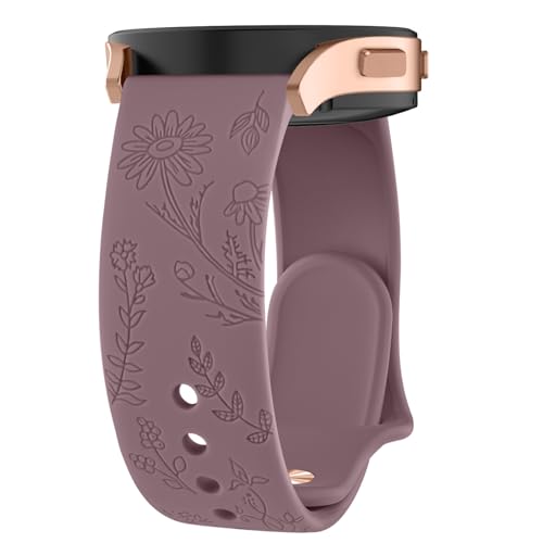 ZGCE Floral Gravierte Armband für Samsung Galaxy Watch 6 Armband 40mm 44mm / Galaxy Watch 6 Classic Armbänder 43mm 47mm, 20mm Schön Silikon Uhrenarmband Sport Ersatzband für Damen, Rauch Violett von ZGCE