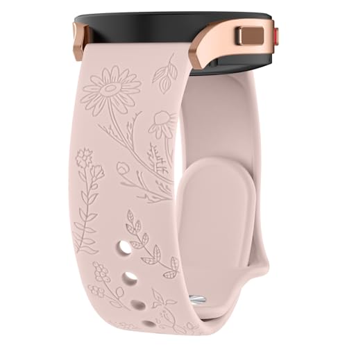 ZGCE Floral Gravierte Armband für Samsung Galaxy Watch 6 Armband 40mm 44mm / Galaxy Watch 6 Classic Armbänder 43mm 47mm, 20mm Schön Silikon Uhrenarmband Sport Ersatzband für Damen, Rosa von ZGCE