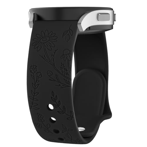 ZGCE Floral Gravierte Armband für Samsung Galaxy Watch 6 Armband 40mm 44mm / Galaxy Watch 6 Classic Armbänder 43mm 47mm, 20mm Schön Silikon Uhrenarmband Sport Ersatzband für Damen, Schwarz von ZGCE